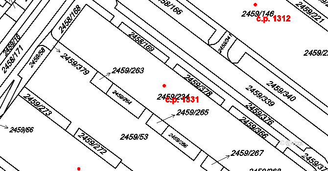 Bystrc 1331, Brno na parcele st. 2459/234 v KÚ Bystrc, Katastrální mapa
