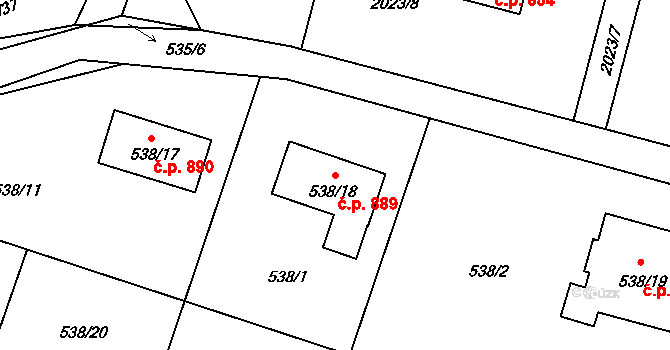 Paskov 889 na parcele st. 538/18 v KÚ Paskov, Katastrální mapa