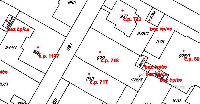 Předměstí 718, Litoměřice na parcele st. 979 v KÚ Litoměřice, Katastrální mapa