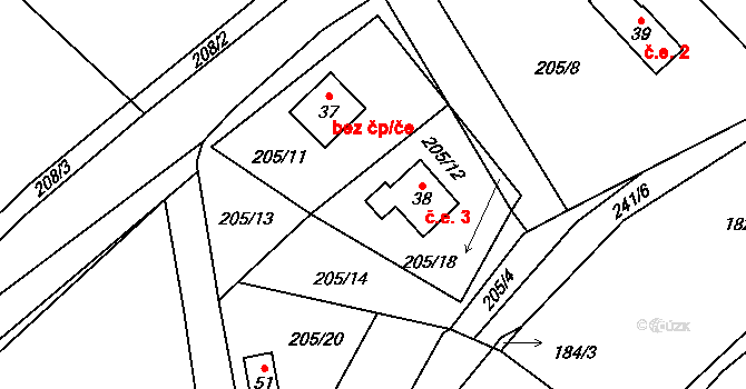 Turovka 3, Horní Cerekev na parcele st. 38 v KÚ Turovka, Katastrální mapa