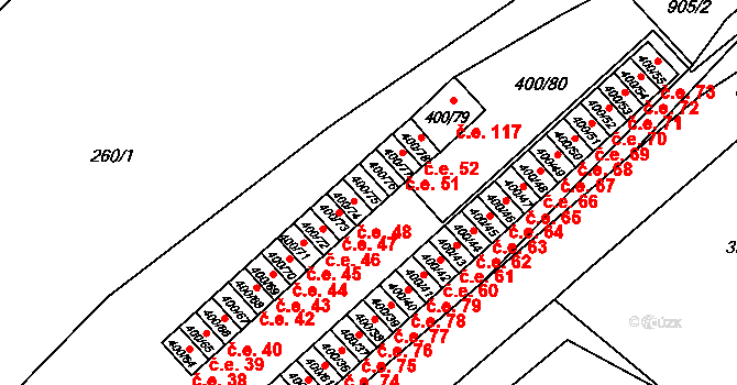 Vysokov 49 na parcele st. 400/75 v KÚ Vysokov, Katastrální mapa
