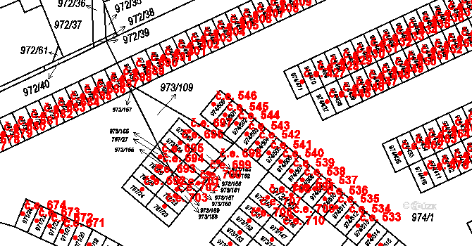 Štětí 544 na parcele st. 974/502 v KÚ Štětí I, Katastrální mapa