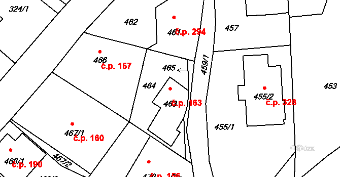 Hvozdná 163 na parcele st. 463 v KÚ Hvozdná, Katastrální mapa