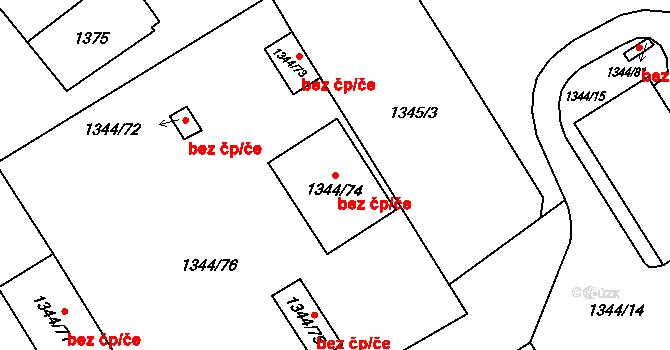 Karviná 38238039 na parcele st. 1344/74 v KÚ Karviná-Doly, Katastrální mapa