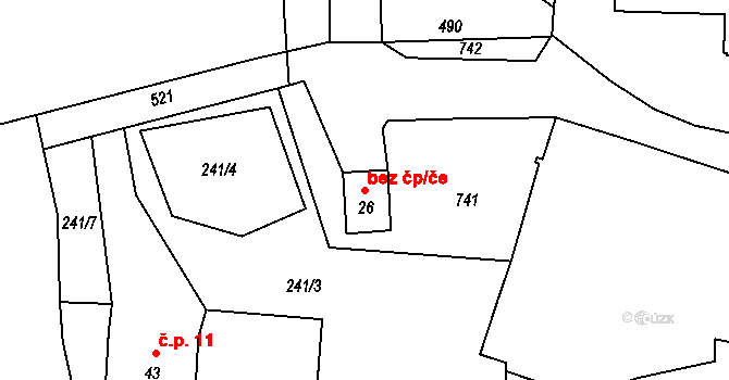 Březnice 38626039 na parcele st. 26 v KÚ Martinice u Březnice, Katastrální mapa