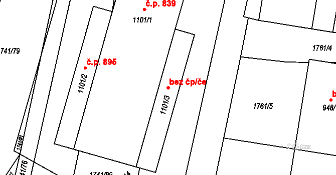 Lišov 41269039 na parcele st. 1101/3 v KÚ Lišov, Katastrální mapa