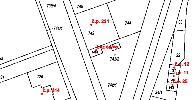Telnice 42172039 na parcele st. 742/3 v KÚ Telnice u Brna, Katastrální mapa