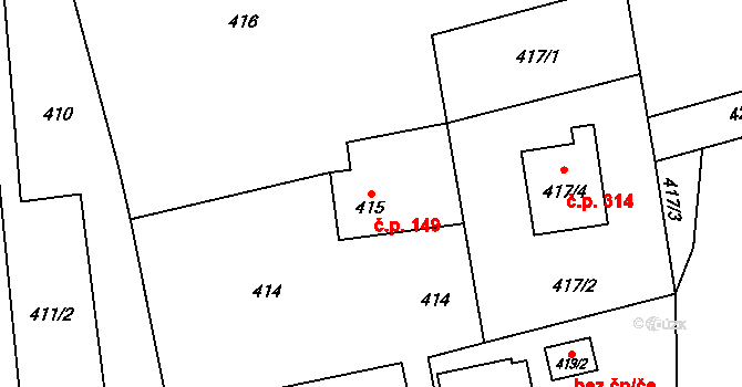 Šilheřovice 149 na parcele st. 415 v KÚ Šilheřovice, Katastrální mapa