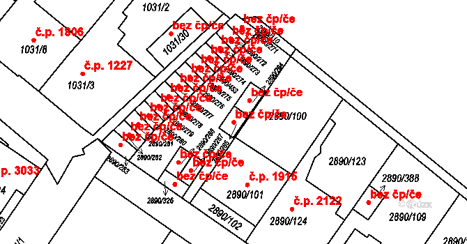 Opava 43798039 na parcele st. 2890/285 v KÚ Opava-Předměstí, Katastrální mapa