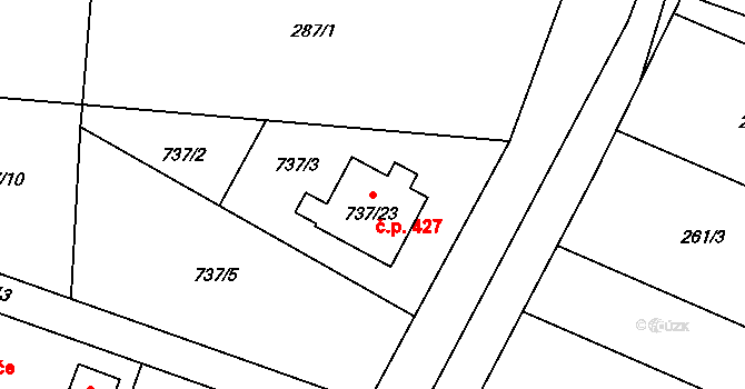 Malé Hoštice 427, Opava na parcele st. 737/23 v KÚ Malé Hoštice, Katastrální mapa