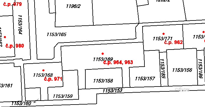Kylešovice 963,964, Opava na parcele st. 1153/169 v KÚ Kylešovice, Katastrální mapa