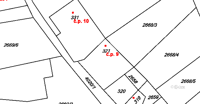 Pustý Mlýn 9, Brumovice na parcele st. 321 v KÚ Brumovice u Opavy, Katastrální mapa
