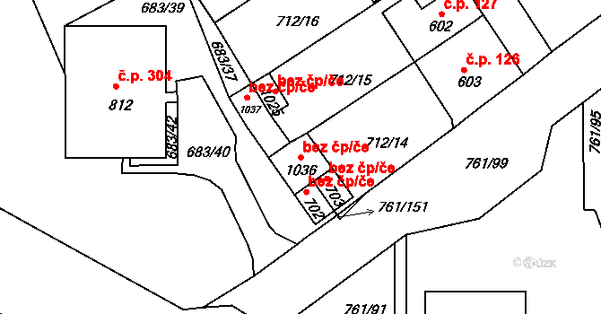 Děčín 48705039 na parcele st. 1036 v KÚ Bynov, Katastrální mapa
