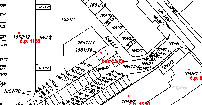 Rousínov 49544039 na parcele st. 1651/74 v KÚ Rousínov u Vyškova, Katastrální mapa