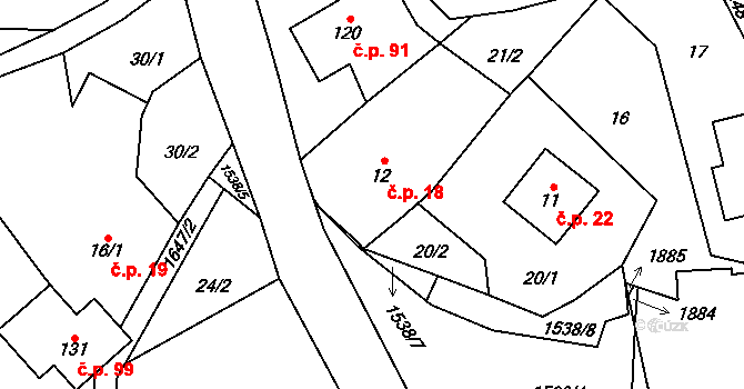 Rychnov 18, Krouna na parcele st. 12 v KÚ Rychnov, Katastrální mapa