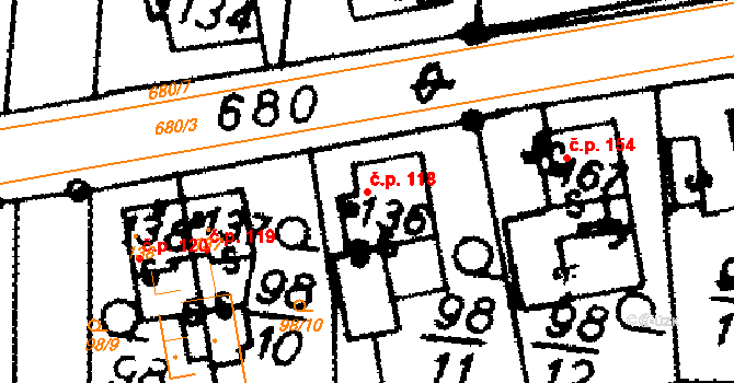 Nasavrky 118 na parcele st. 136 v KÚ Nasavrky, Katastrální mapa