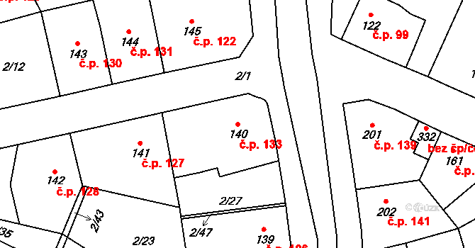 Blatno 133, Hlinsko na parcele st. 140 v KÚ Blatno u Hlinska, Katastrální mapa