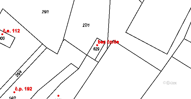 Dobronín 54201039 na parcele st. 629 v KÚ Dobronín, Katastrální mapa