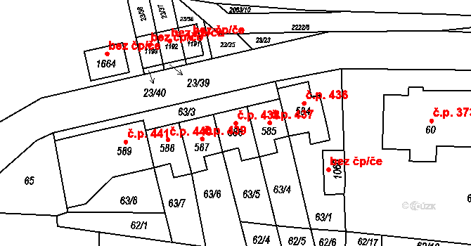 Králíky 438 na parcele st. 586 v KÚ Králíky, Katastrální mapa