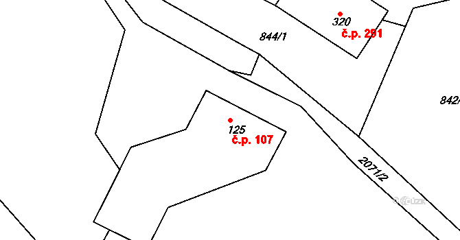 Lukavice 107 na parcele st. 125 v KÚ Lukavice v Čechách, Katastrální mapa