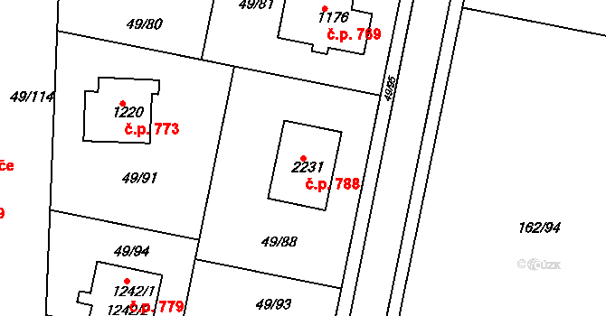 Lobeček 788, Kralupy nad Vltavou na parcele st. 2231 v KÚ Lobeček, Katastrální mapa