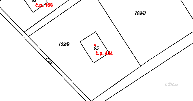 Lučina 444 na parcele st. 95 v KÚ Kocurovice, Katastrální mapa