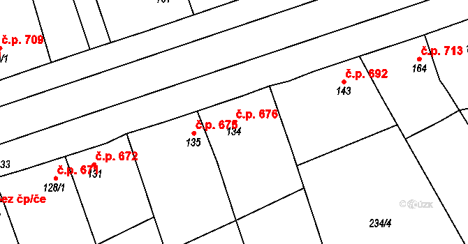 Rudná 676 na parcele st. 134/1 v KÚ Hořelice, Katastrální mapa