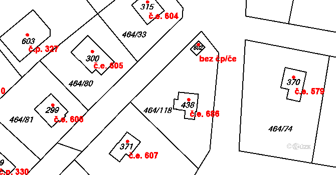 Třebotov 686 na parcele st. 438 v KÚ Třebotov, Katastrální mapa