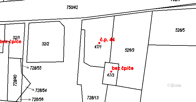 Jeníčkova Lhota 44, Chotoviny na parcele st. 47/1 v KÚ Jeníčkova Lhota, Katastrální mapa