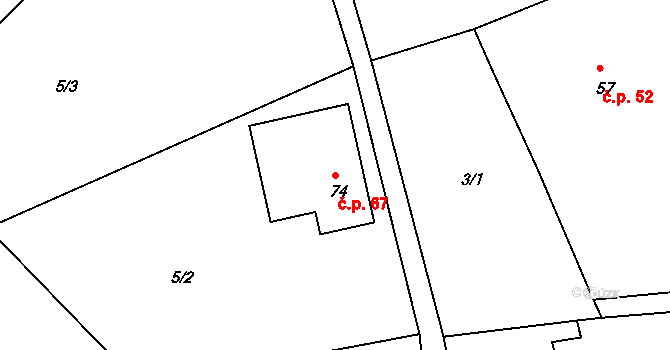Jizbice 67, Náchod na parcele st. 74 v KÚ Jizbice u Náchoda, Katastrální mapa