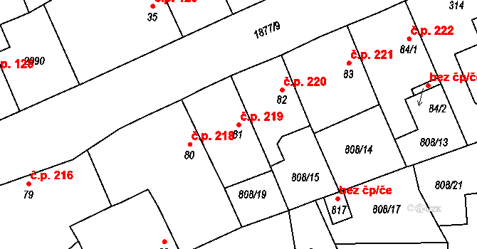 Sezemice 219 na parcele st. 81 v KÚ Sezemice nad Loučnou, Katastrální mapa