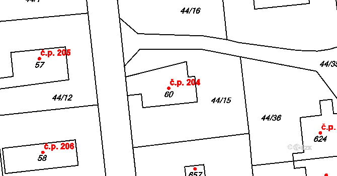Ohrazenice 204, Pardubice na parcele st. 60 v KÚ Ohrazenice, Katastrální mapa