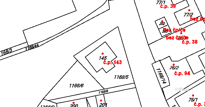 Chromeč 143 na parcele st. 145 v KÚ Chromeč, Katastrální mapa