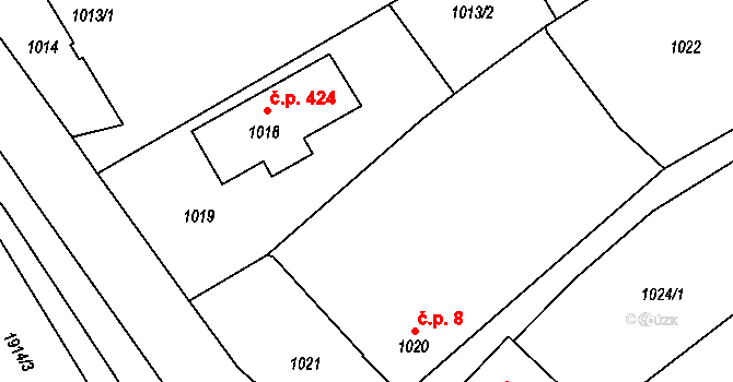 Postřelmov 8 na parcele st. 1020 v KÚ Postřelmov, Katastrální mapa
