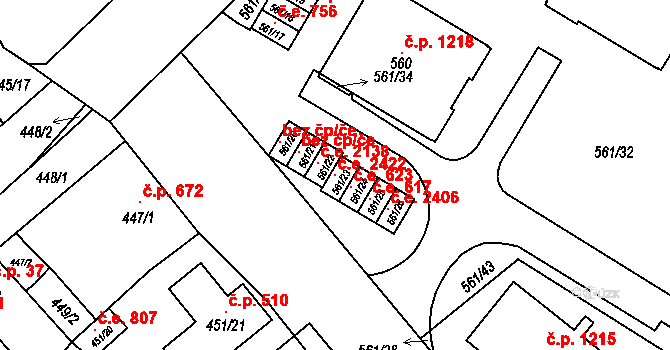 Řečkovice 2422, Brno na parcele st. 561/23 v KÚ Řečkovice, Katastrální mapa