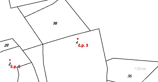 Horouty 3, Husinec na parcele st. 4 v KÚ Horouty, Katastrální mapa