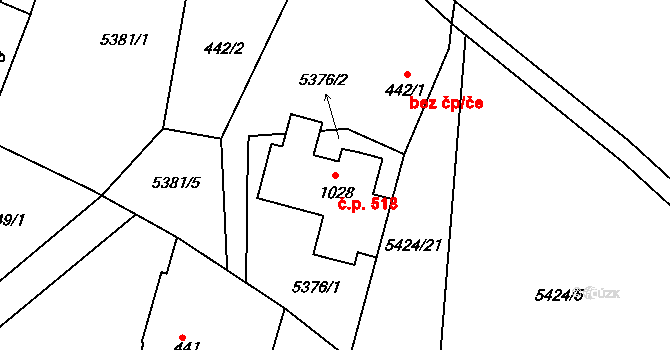 Domašov 518, Bělá pod Pradědem na parcele st. 1028 v KÚ Domašov u Jeseníka, Katastrální mapa
