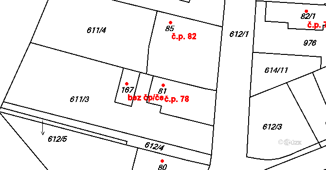 Krasoňov 78, Humpolec na parcele st. 81 v KÚ Krasoňov, Katastrální mapa