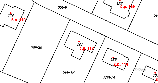 Chlístov 117 na parcele st. 141 v KÚ Chlístov u Rokytnice nad Rokytnou, Katastrální mapa