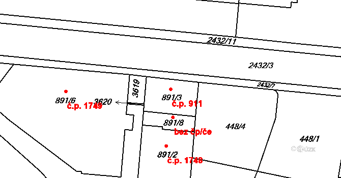 Humpolec 911 na parcele st. 891/3 v KÚ Humpolec, Katastrální mapa