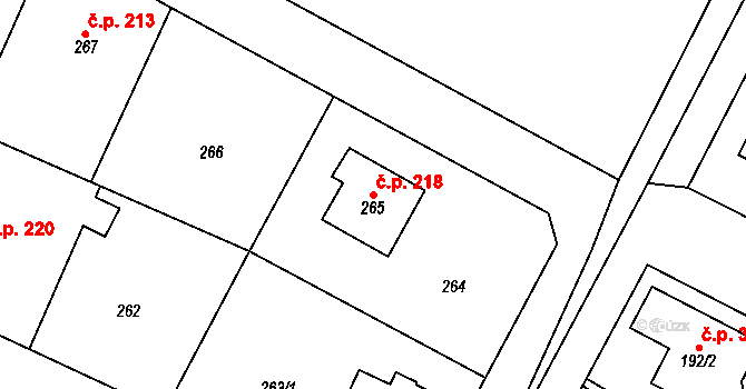 Senec 218, Zruč-Senec na parcele st. 265 v KÚ Senec u Plzně, Katastrální mapa
