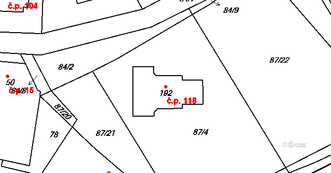 Senec 118 na parcele st. 192 v KÚ Senec u Rakovníka, Katastrální mapa