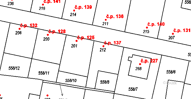 Telce 137, Peruc na parcele st. 212 v KÚ Telce, Katastrální mapa