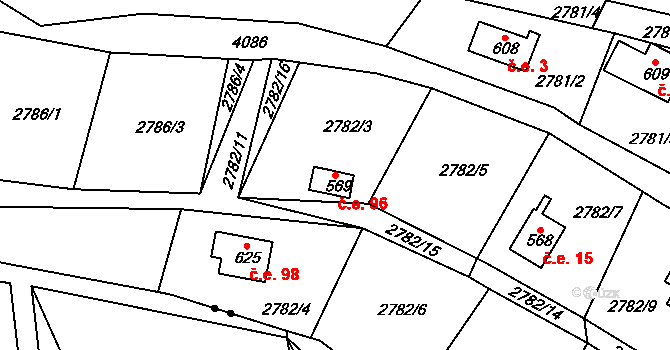 Libouchec 96 na parcele st. 569 v KÚ Libouchec, Katastrální mapa