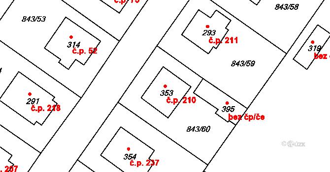 Sobíňov 210 na parcele st. 353 v KÚ Sobíňov, Katastrální mapa
