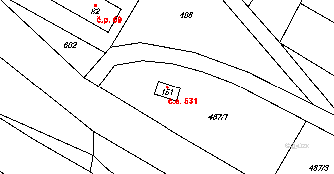 Hamry 531, Plumlov na parcele st. 151 v KÚ Hamry, Katastrální mapa