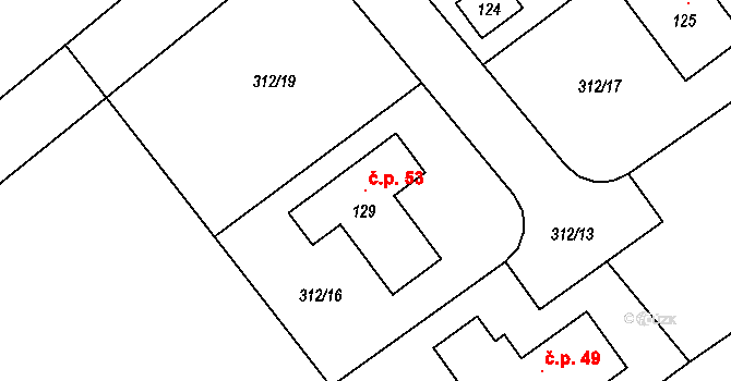 Jaronice 53, Dubné na parcele st. 129 v KÚ Jaronice, Katastrální mapa