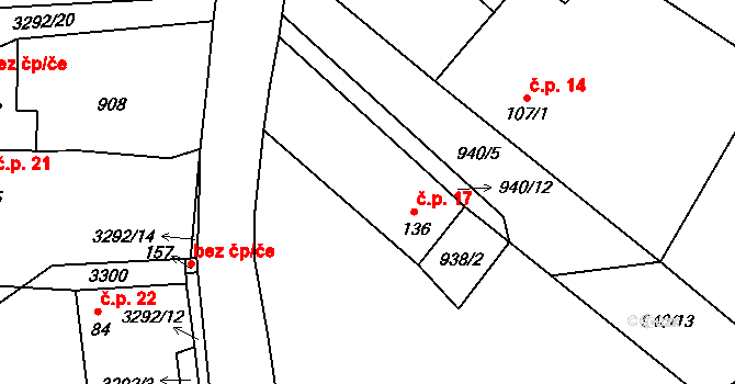 Lhotka 17, Olešnice na parcele st. 136 v KÚ Lhotka u Třebče, Katastrální mapa