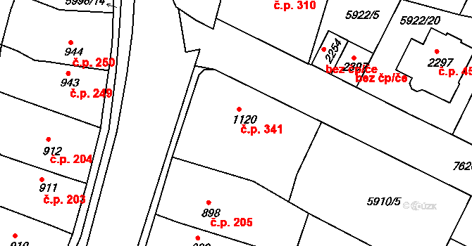 Telč-Štěpnice 341, Telč na parcele st. 1120 v KÚ Telč, Katastrální mapa
