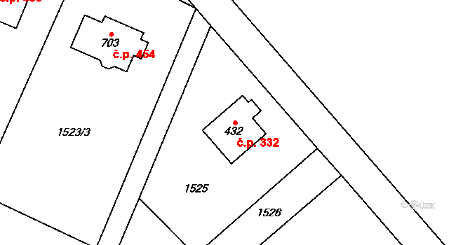 Nebory 332, Třinec na parcele st. 432 v KÚ Nebory, Katastrální mapa